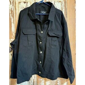 Women's New Look Cotton Twill Button Up Jacket - Black - Size 3X